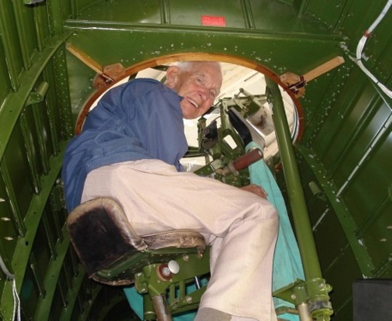 Jack Bartley in his 90's revisits the turret of a Blenheim - a place where he almost died 