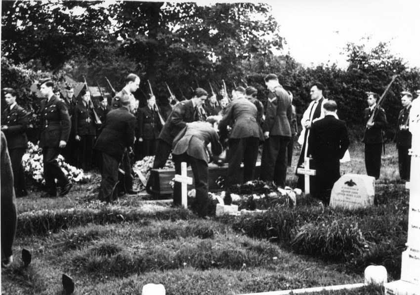 The internment. Note three new, but unmarked graves in foreground. It is thought that they are members of the crew of a JU88 shot down at Scoulton. There are no graves in this position today