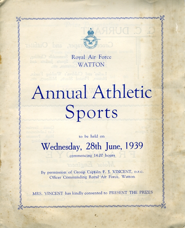 Sports Day Programme, 28th June 1939  Page 1