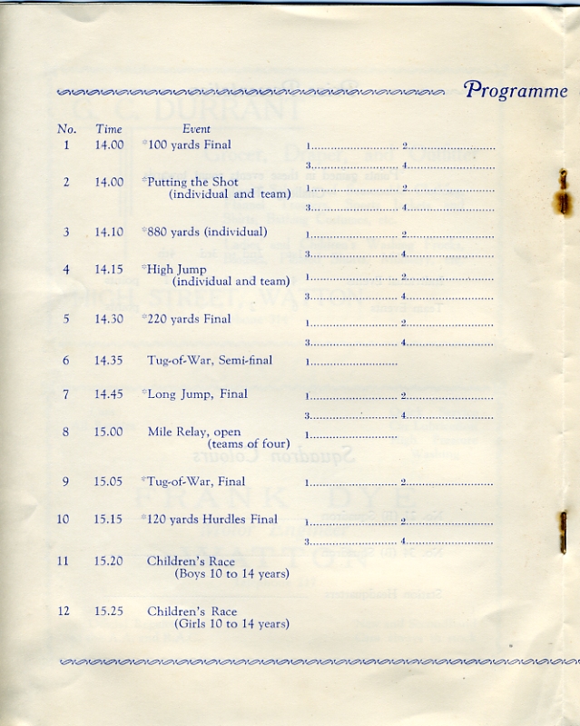 Sports Day Programme, 28th June 1939  Page 4